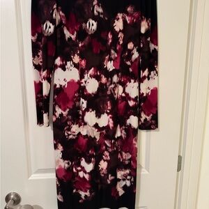 White House Black Market Long Sleeve Floral Dress - Black, White, Red